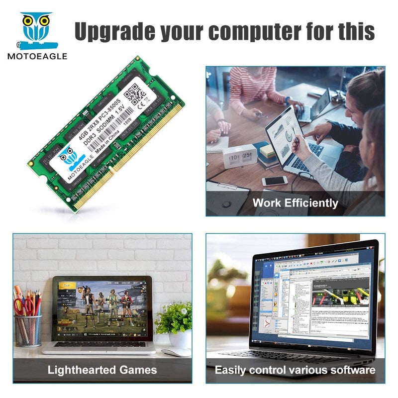 Motoeagle DDR3 1066MHz SODIMM 8GB Kit (2X4GB) 2Rx8 PC3-8500 PC3-8500S CL7 204 Pin 1.5V Non-ECC Unbuffered Laptop Memory RAM Modules - Image 4